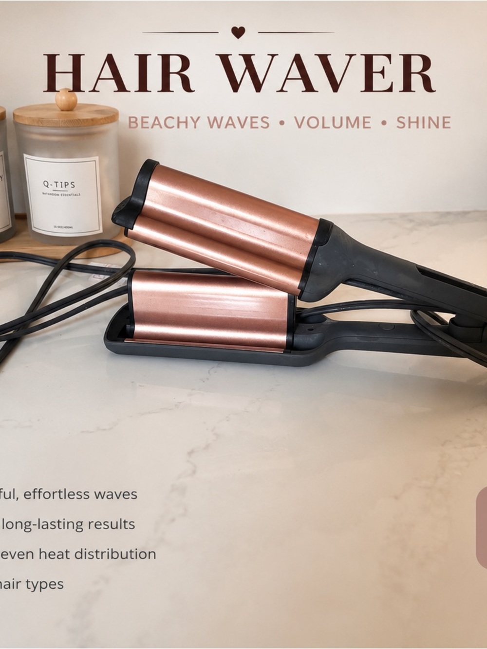 Rose Metallic Hair Waver for Beachy Waves - Women Hair Tool